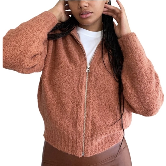 WILFRED Marilyn Sweater Alpaca Rust Orange Wool Aritzia Full Zip S Small - Picture 1 of 11